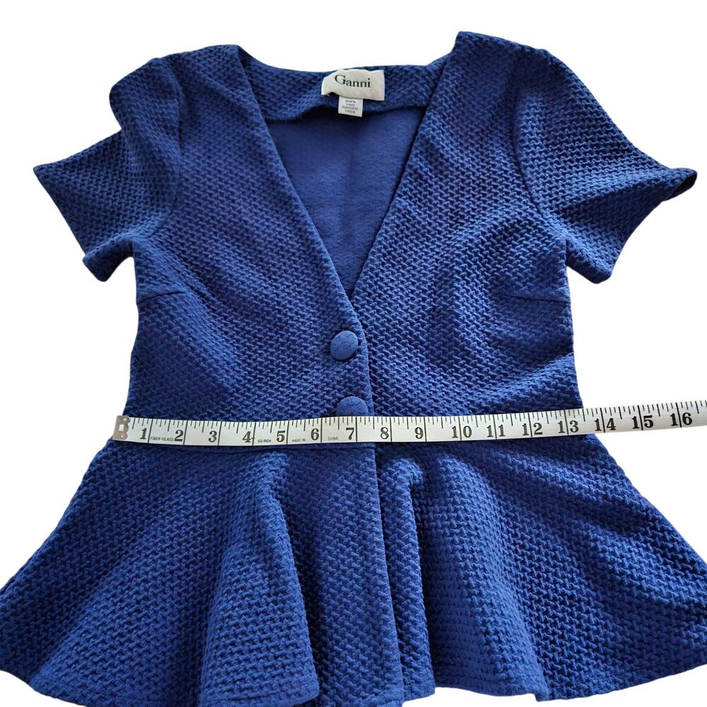 NWOT Ganni Anthropologie Peplum Blue Short Sleeve Blouse V-Neck Top Buttons XS - Picture 11 of 14